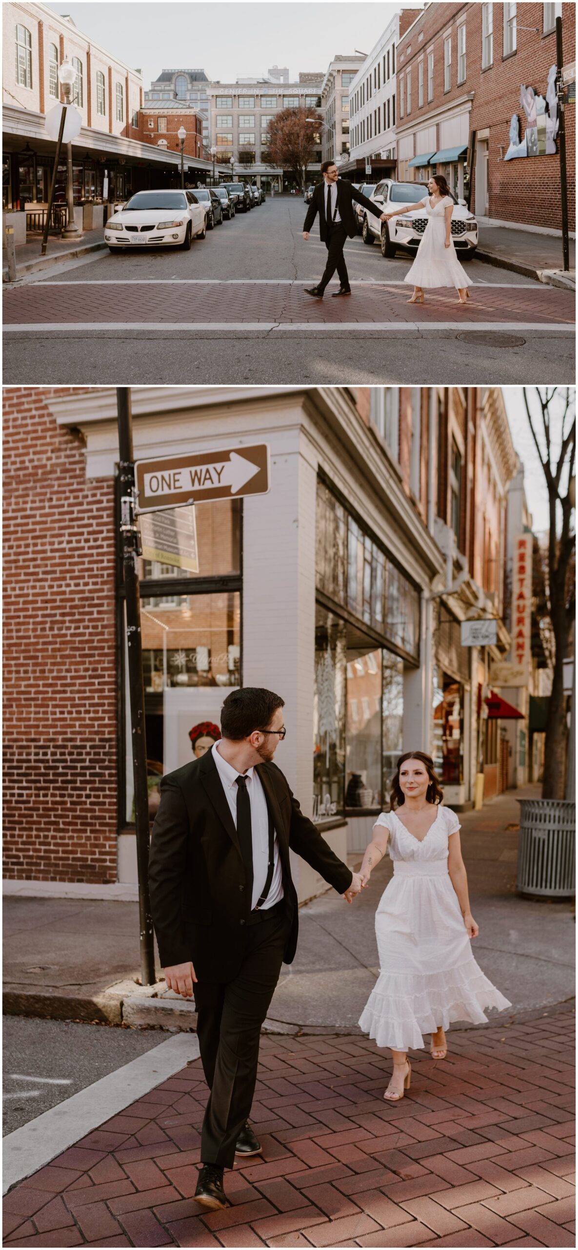  Couple crossing the street while holding hands 