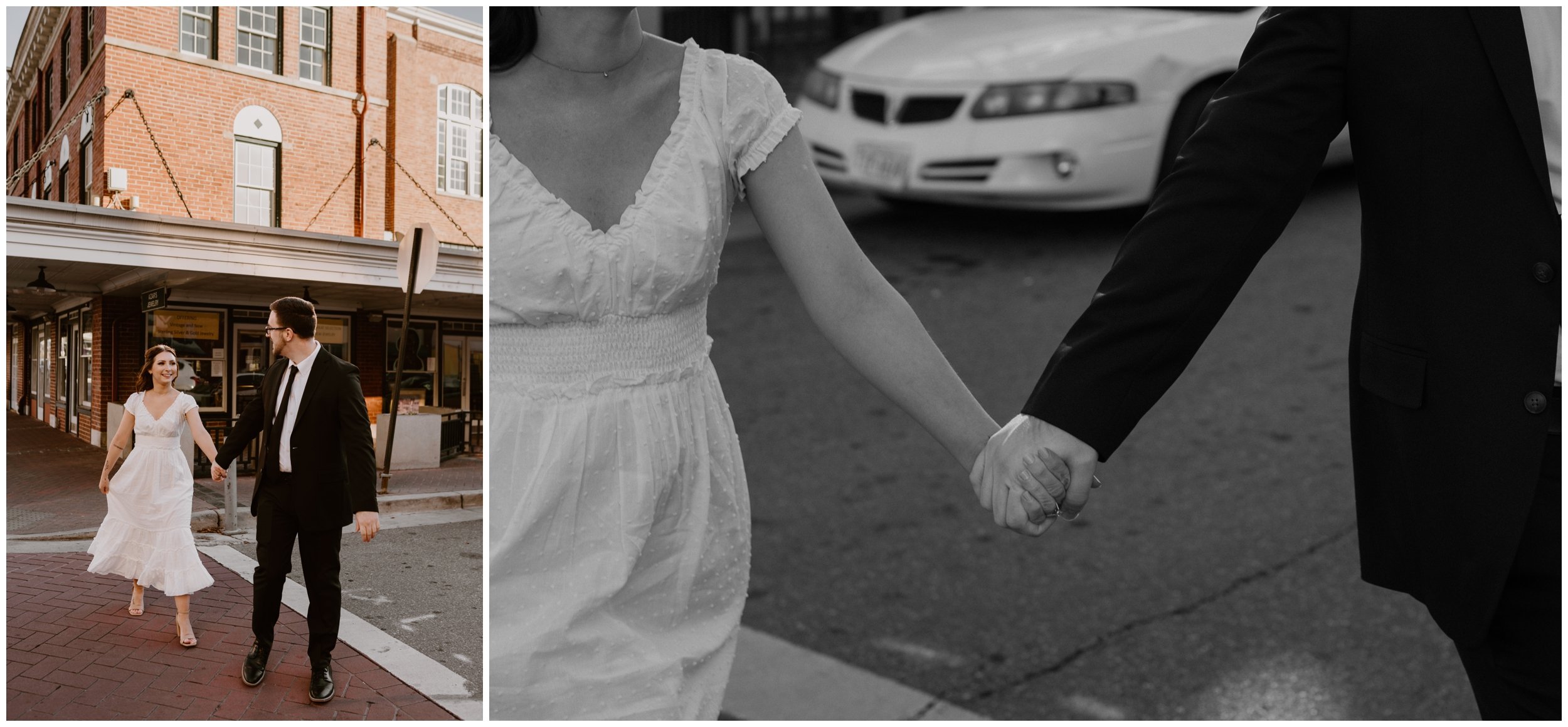  Couple crossing the street while holding hands 