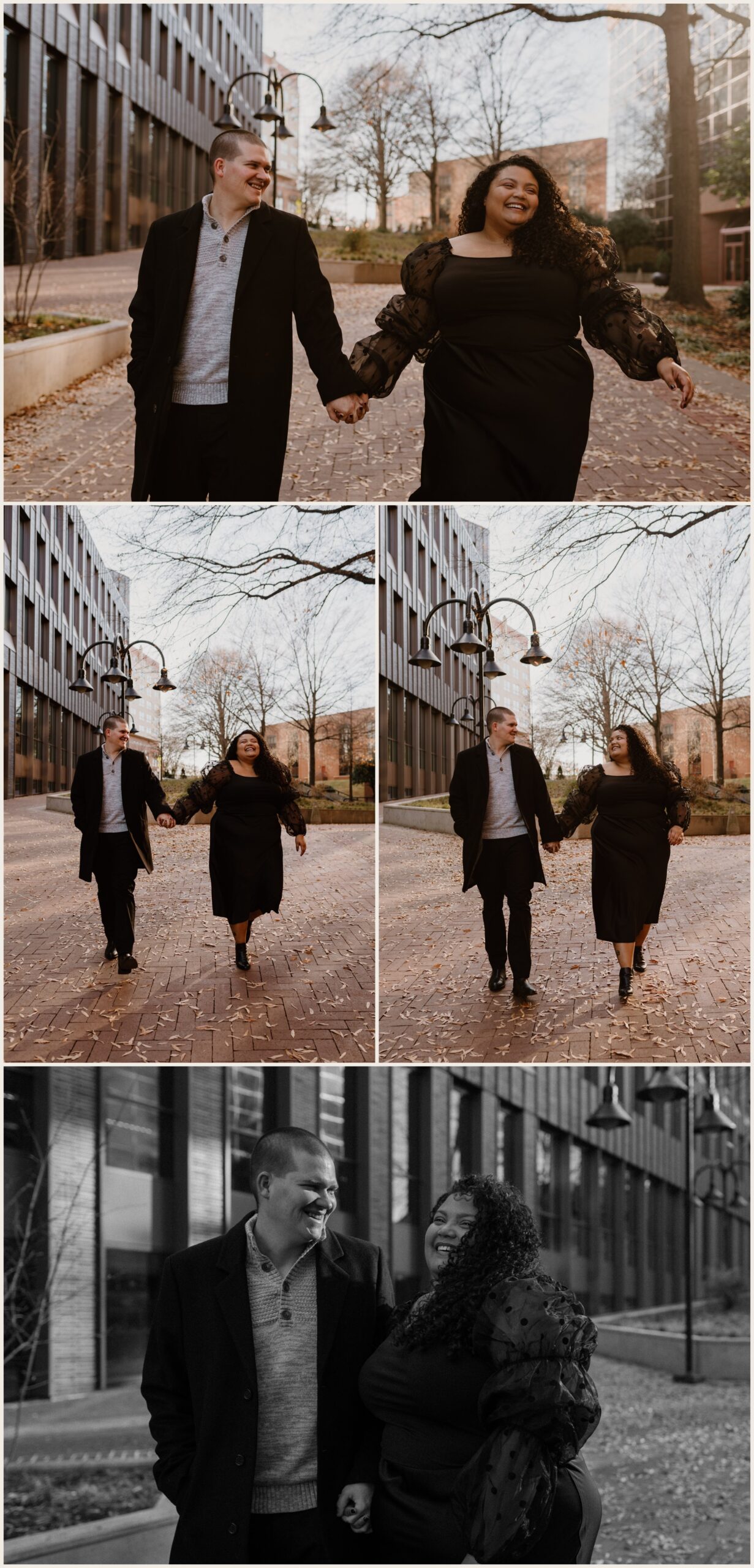  Couple holding hands walking on a sidewalk 