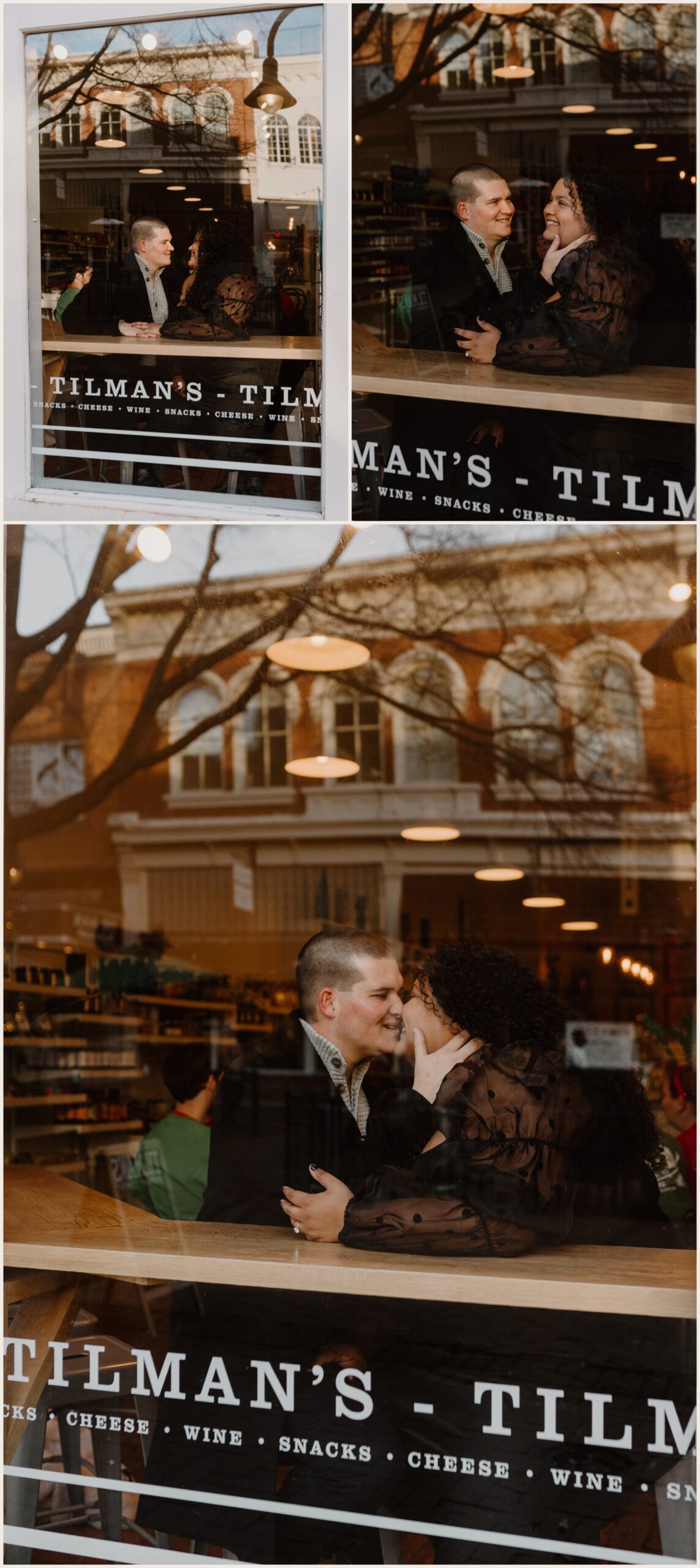  Couple kissing through a restaurant window 