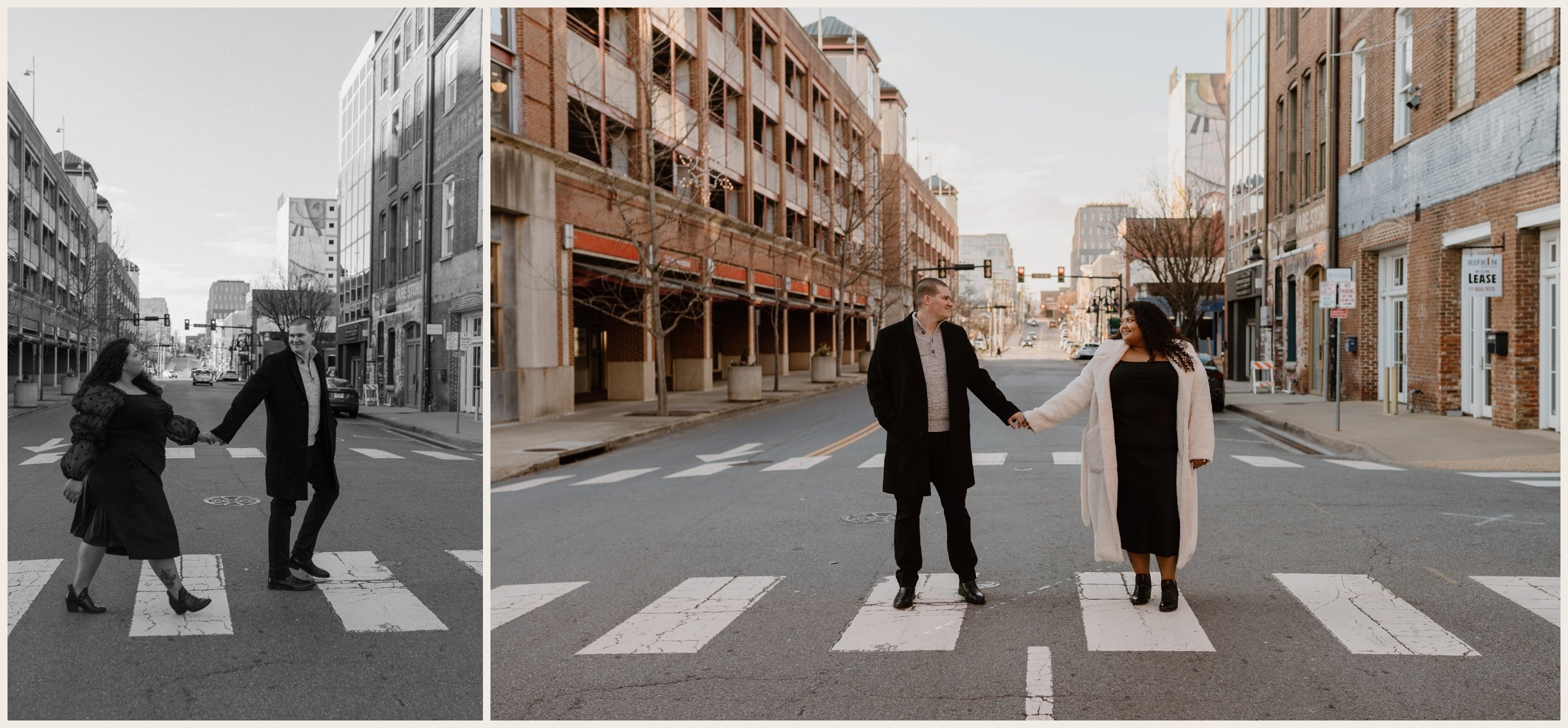  Couple holding hands crossing the street 