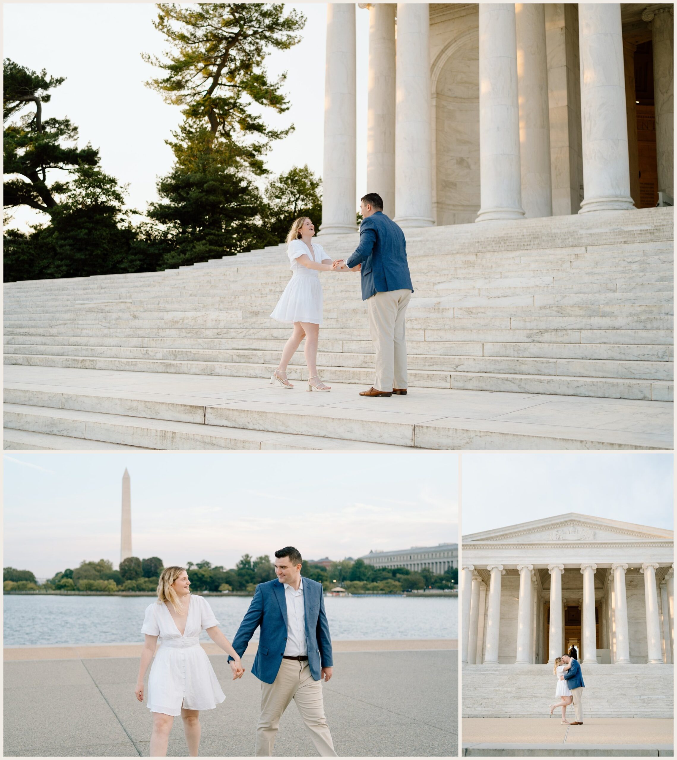  couple walk along the Jefferson memorial 