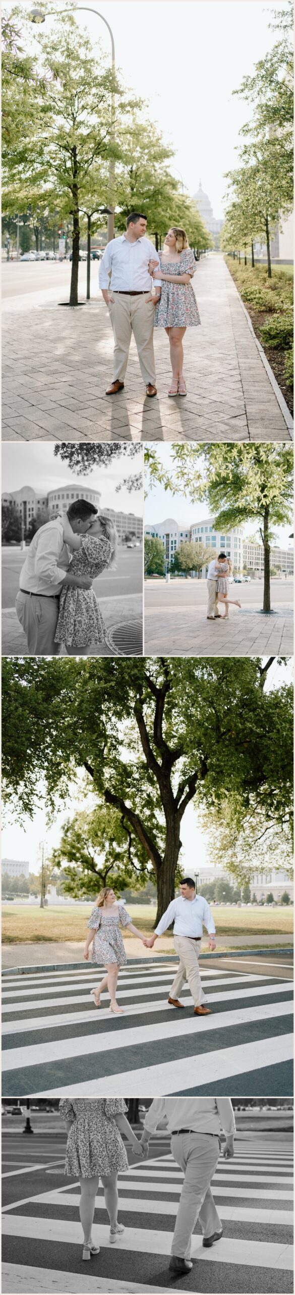  black and white and color photos of a couple walking in Washington DC 