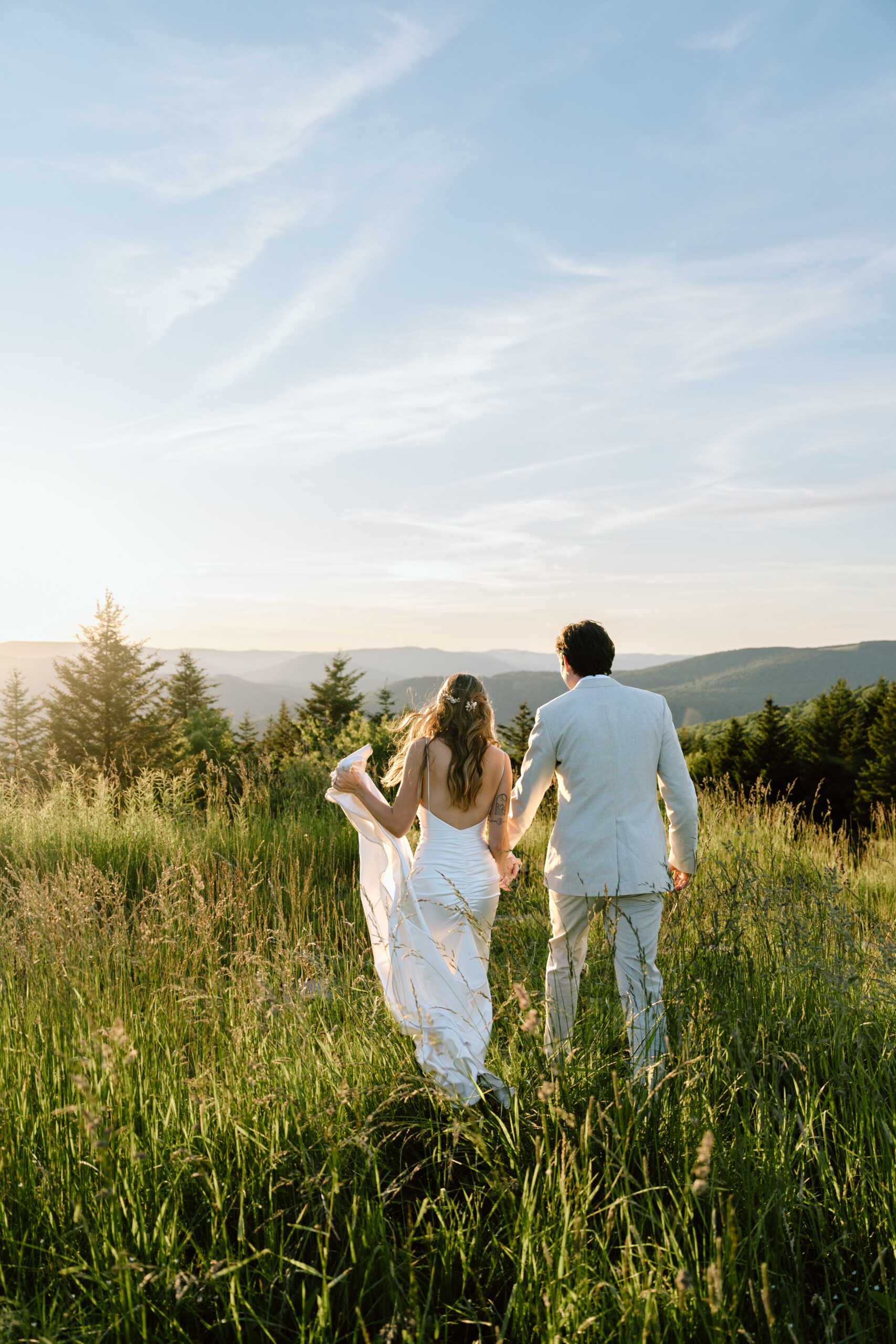 golden hour photo of wedding at snowshoe mountain resort