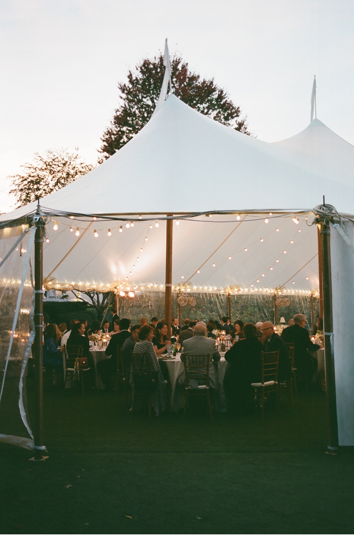 tented wedding reception on 35mm film