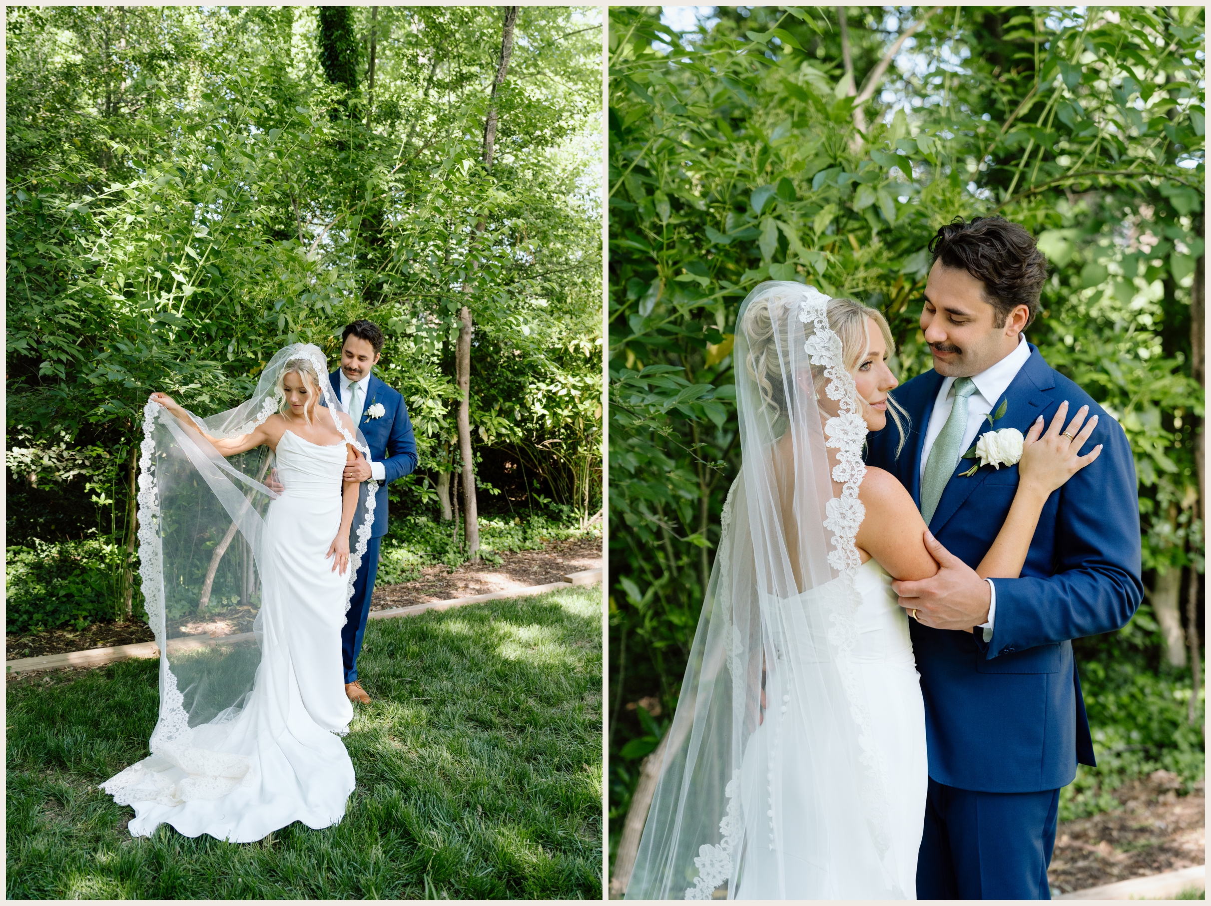 Wedding couples portraits in garden at Boxwood Villa